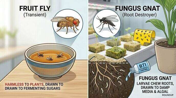 How to Tell the Difference Between Fruit Flies and Fungus Gnats on Houseplants